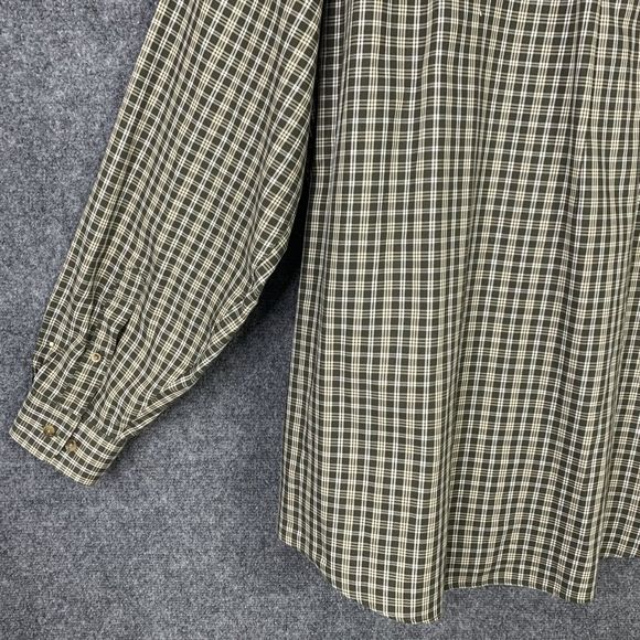 LL Bean Button Down Shirt Men L Green Ivory Check Plaid Long Sleeve No Wrinkle - Picture 10 of 13